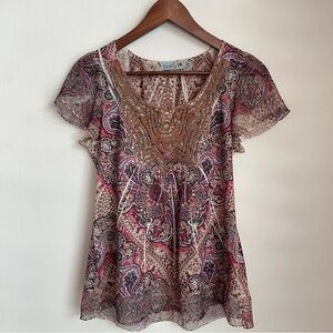 Y2K Paisley Babydoll Top Medium Fairycore Sheer Boho